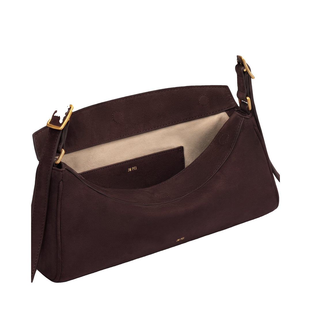JW PEI Elowen Faux Suede East-West Shoulder Bag - Dark Brown