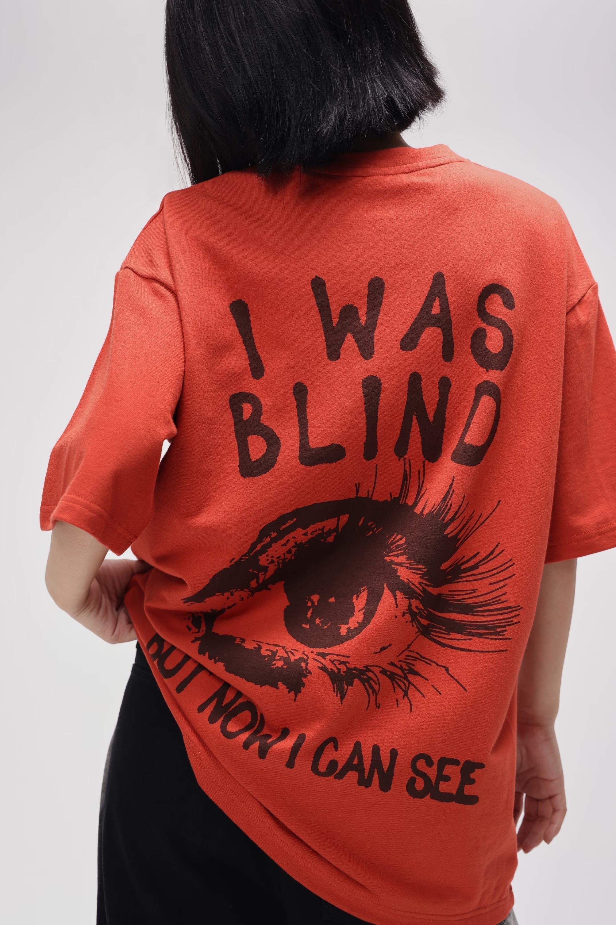 CERISE BURNT ORANGE I WAS BLIND OVERSIZED TEE