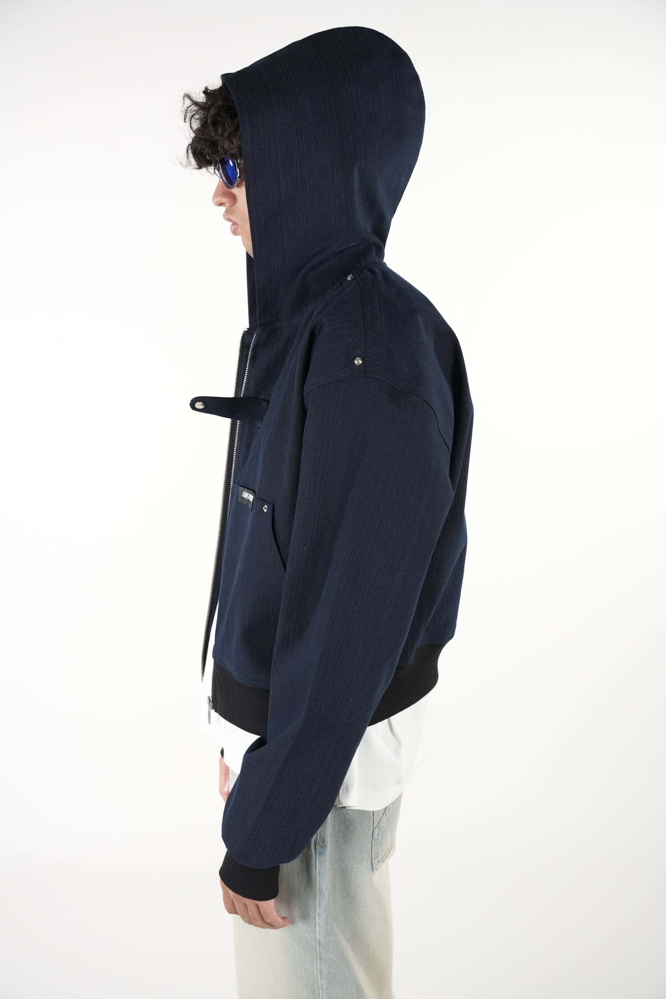 Black/Blue Slub Denim Hoodie RTW