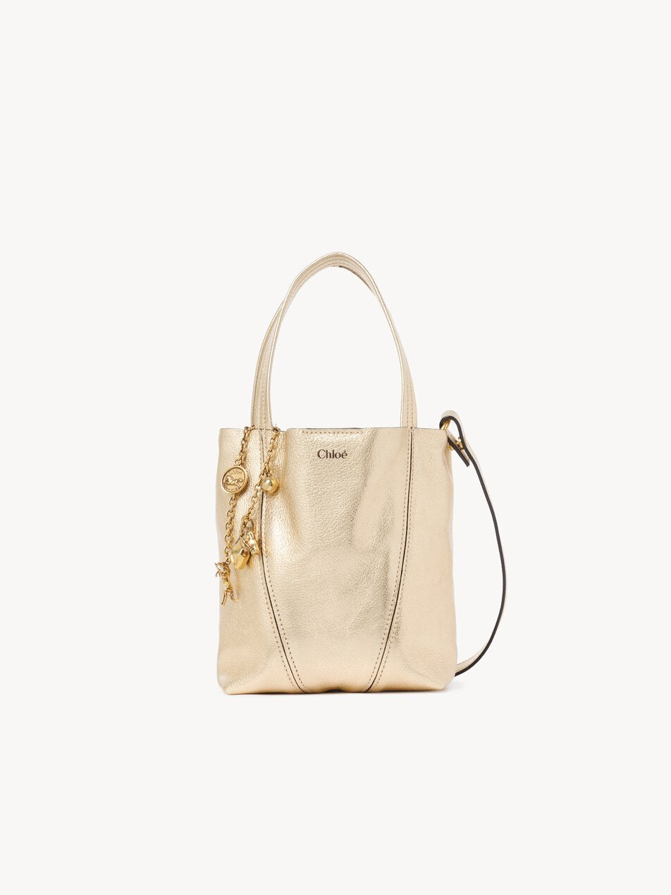 CHLOE Small Chloé Spin tote bag in metallized leather with horse charms Light Gold