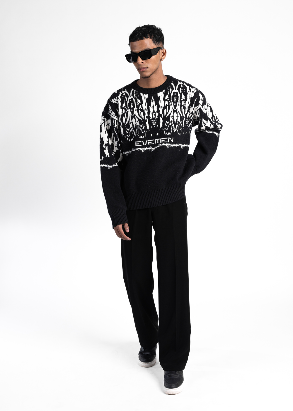 KASHAN JACQUARD SWEATER - BLACK