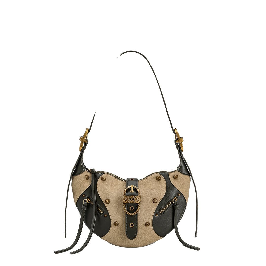 JW PEI Tessa Faux Suede Studded Shoulder Bag - Khaki Green