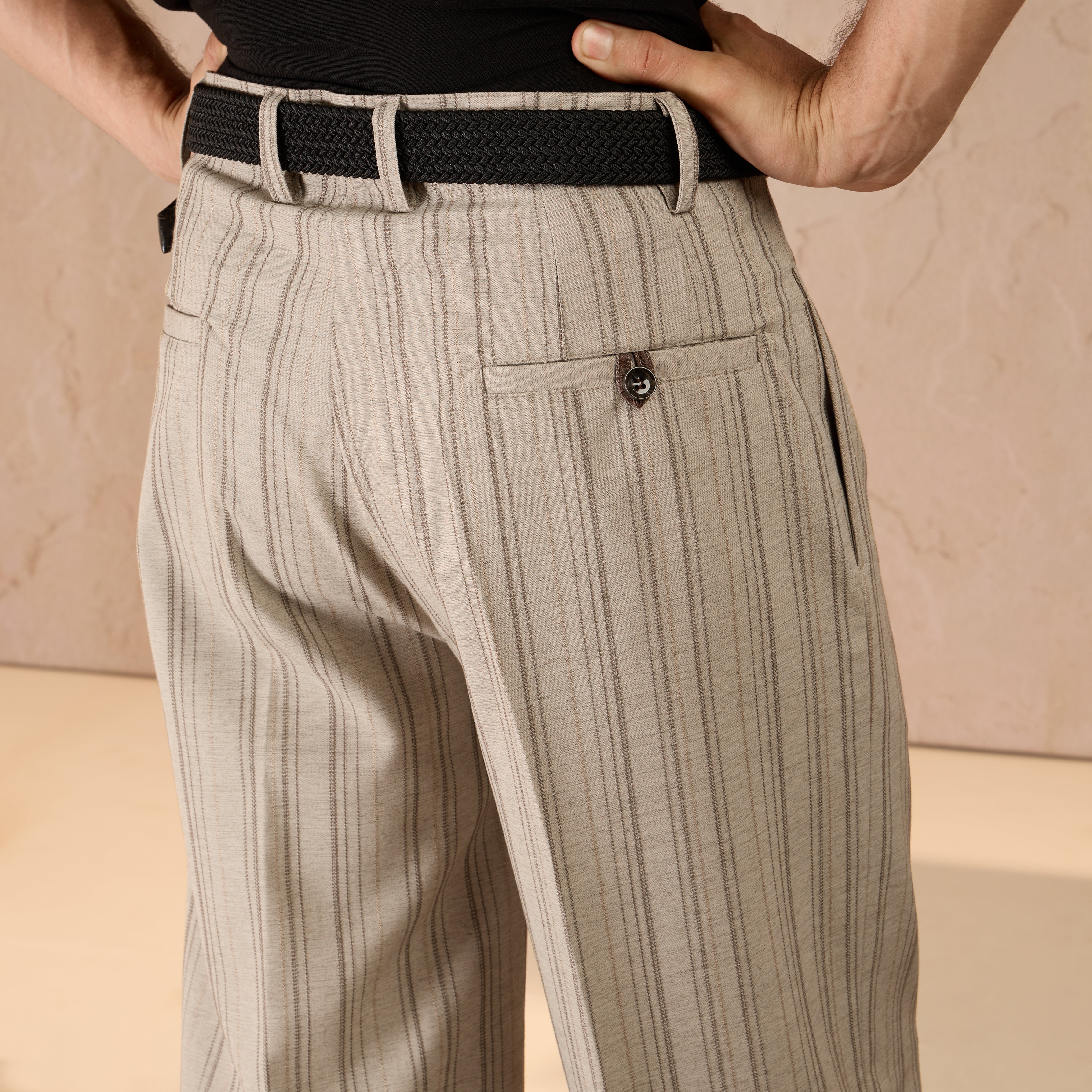 RELAXED FIT  PINSTRIPE TROUSERS - BEIGE