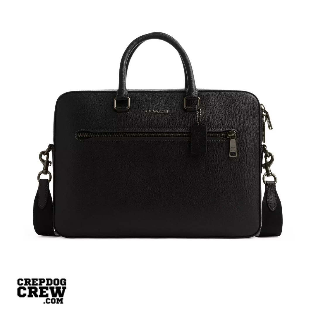 Coach Ethan Slim Brief In crossgrain leather Gunmetal Black