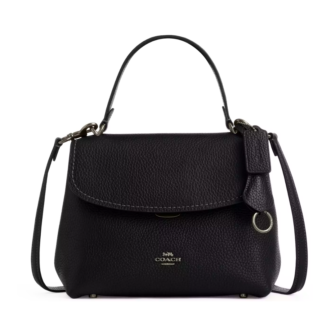 COACH Emory Top Handle Bag pebbled leather Gunmetal Black