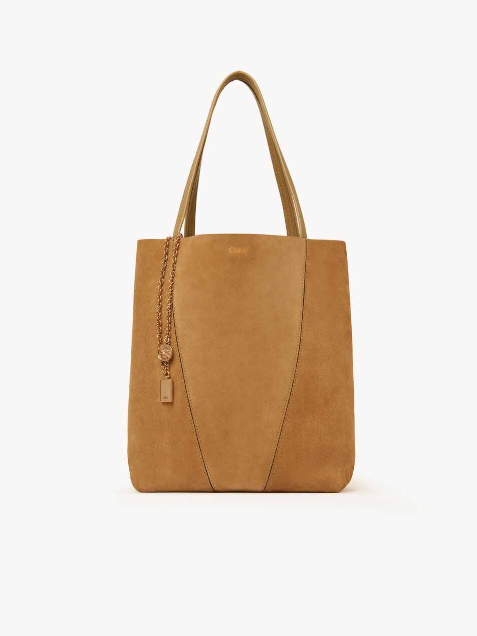 CHLOE Spin tote bag in suede leather Gold / Khaki