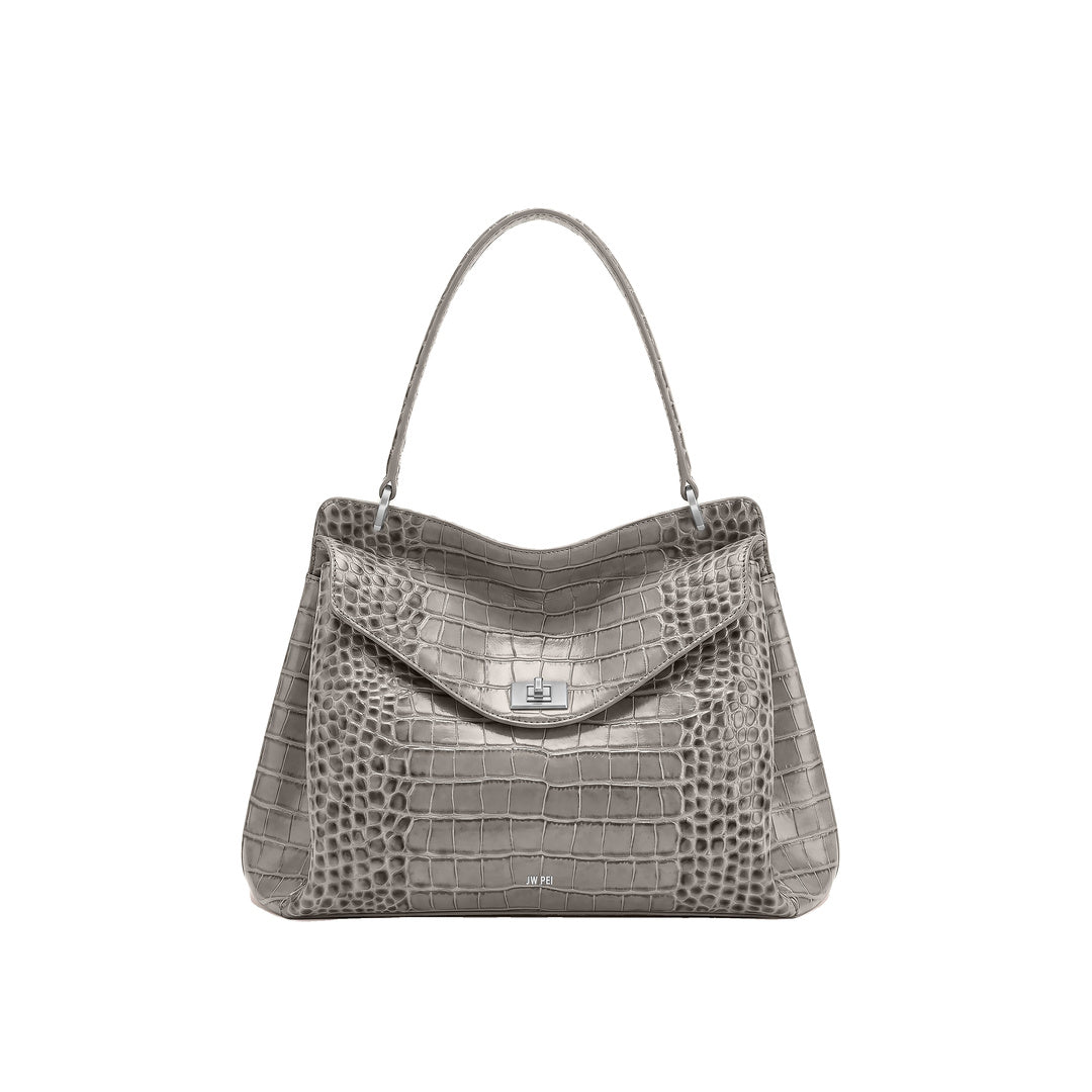 JW PEI Lucia Turn-Lock Shoulder Bag - Grey Croc