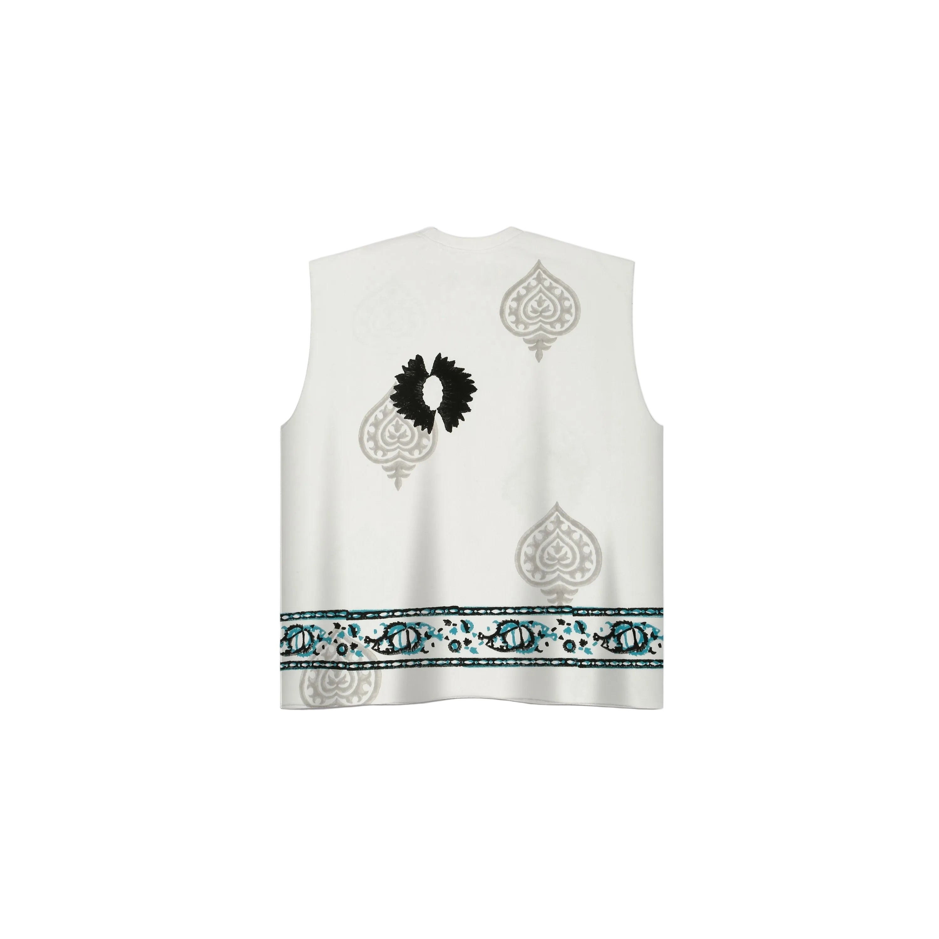 Sleeveless Block-printed T-shirt