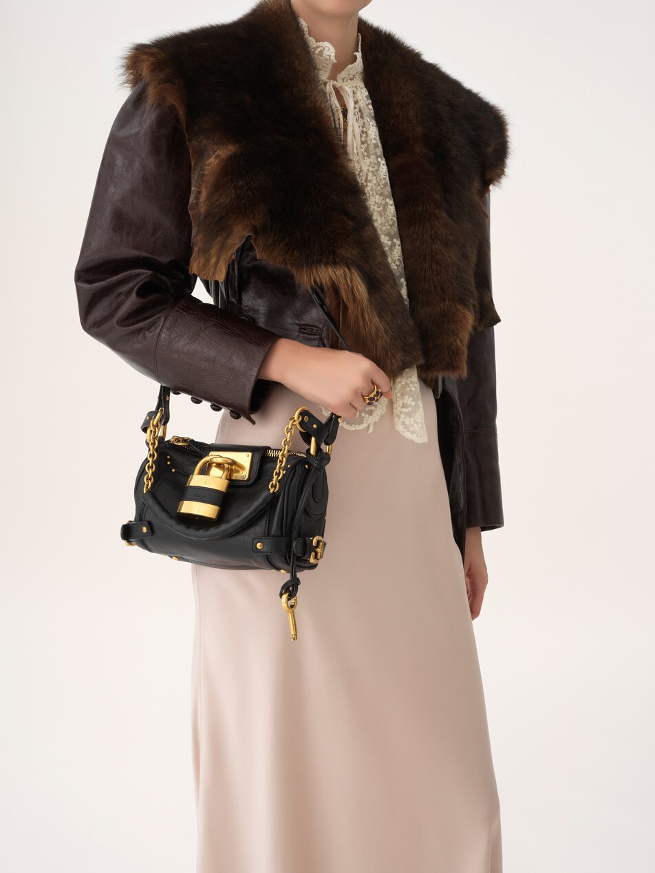 CHLOE Small Paddington chain bag in grained leather Black