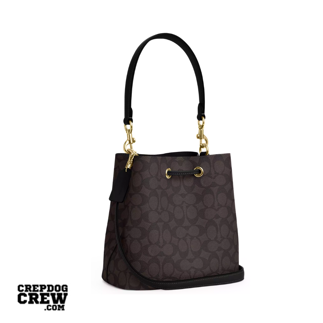 Coach Rowan Bucket Bag signature canvas Gold Walnut Black