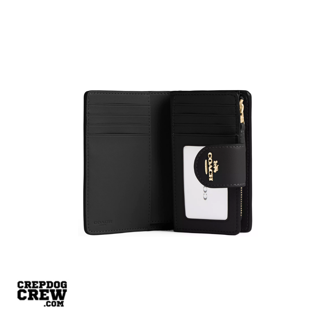 Coach Medium Corner Zip Wallet In Signature Canvas Gold Walnut Black