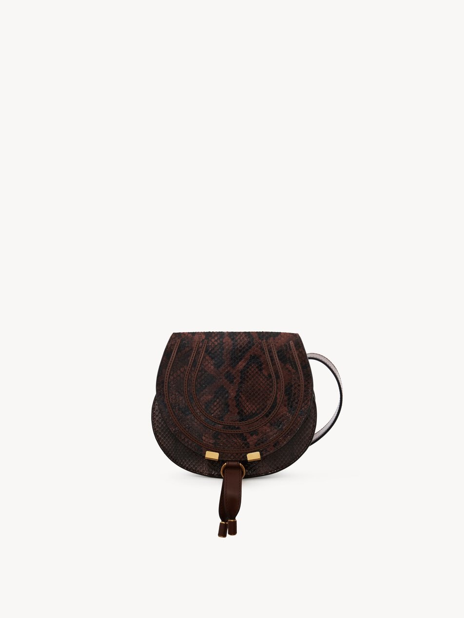 CHLOE Small Marcie saddle bag in python-effect leather Sooty Brown