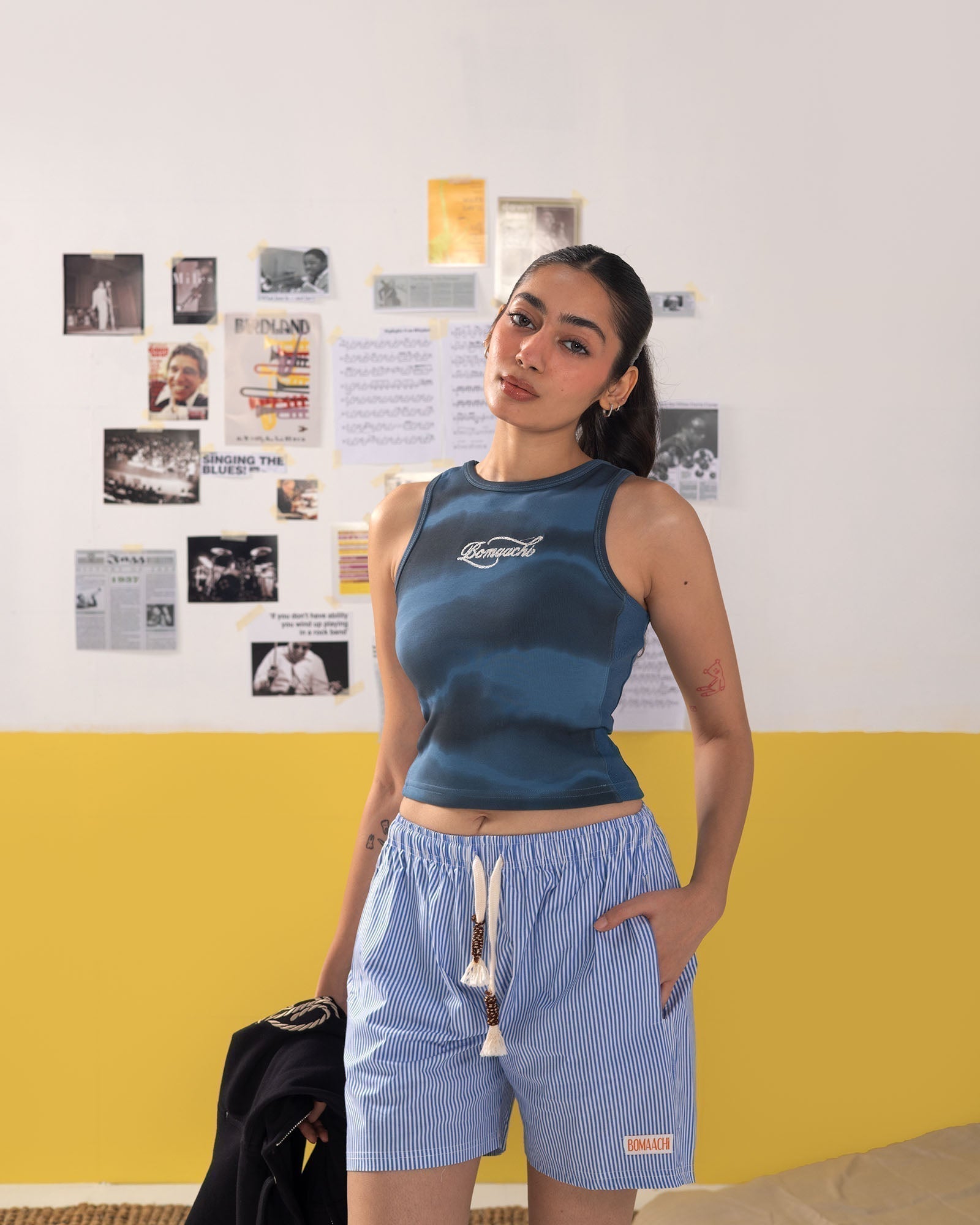 Rope Embroidered Blue Tank Top