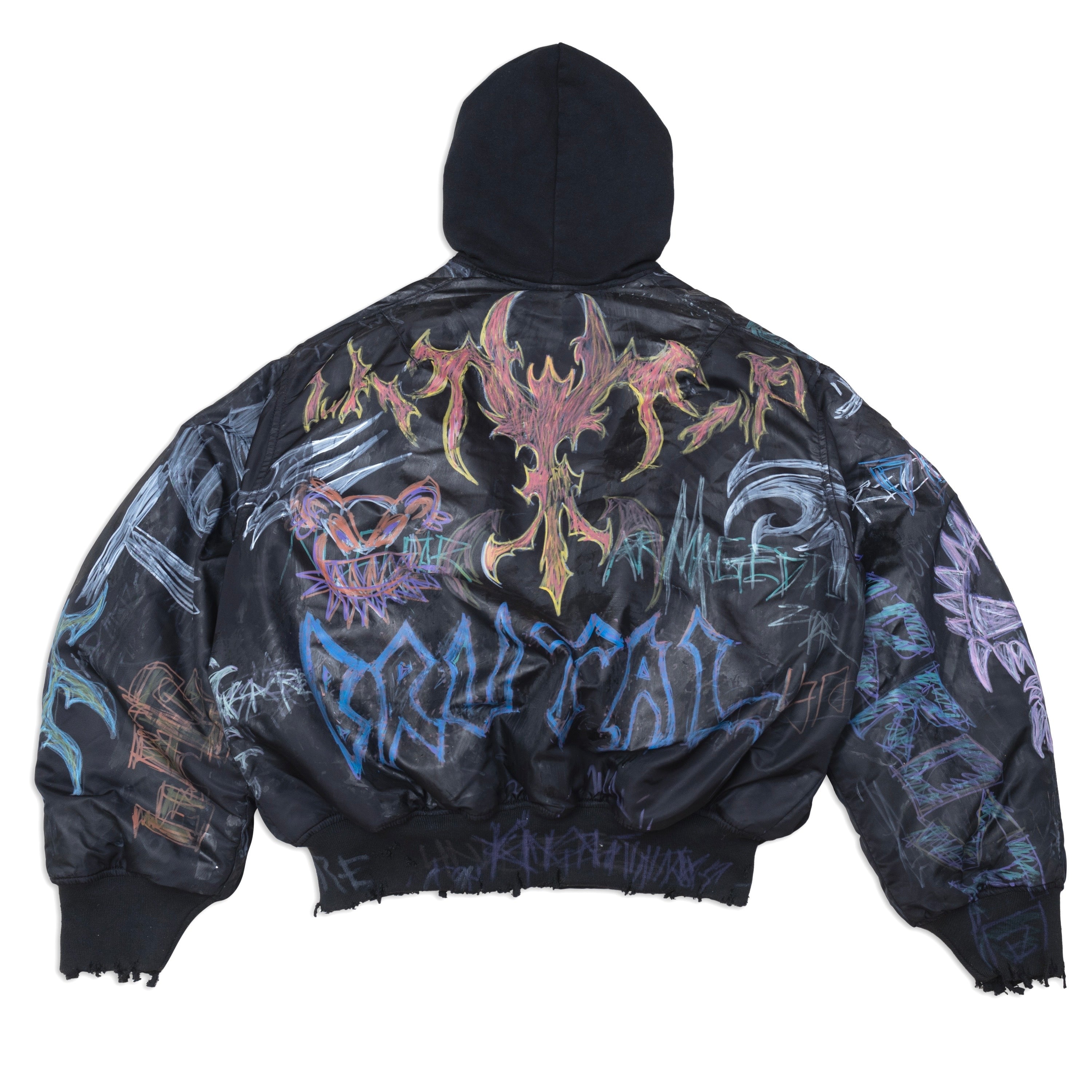 Coated Graffiti Hooded Bomber