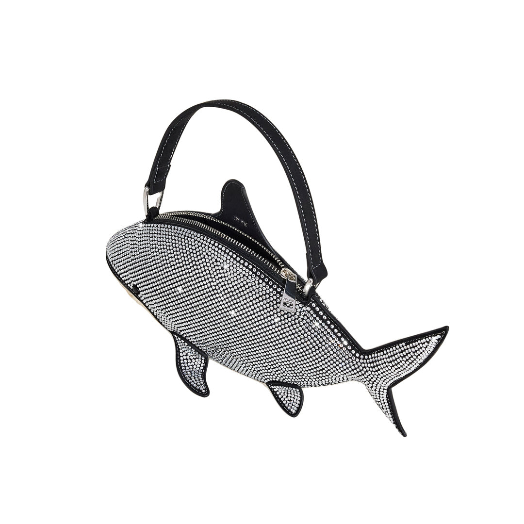 JW PEI Nerys Artificial Crystal Shark Top Handle Bag - Black