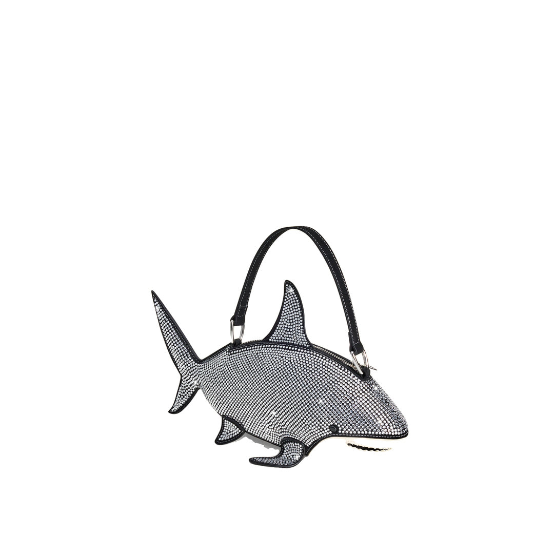 JW PEI Nerys Artificial Crystal Shark Top Handle Bag - Black