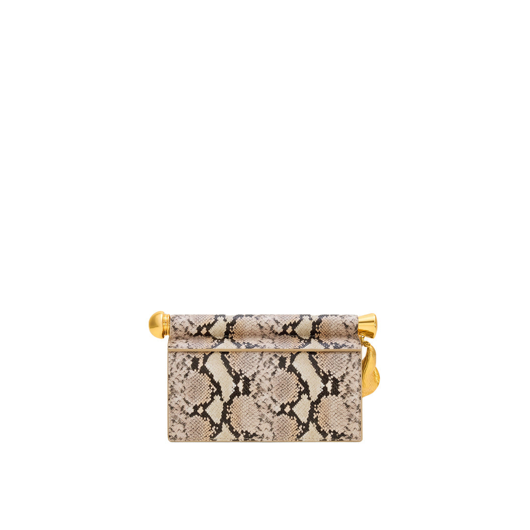 JW PEI Holly Metal Pendant Embellished Snakeskin Clutch - Apricot