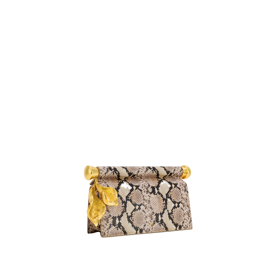 JW PEI Holly Metal Pendant Embellished Snakeskin Clutch - Apricot
