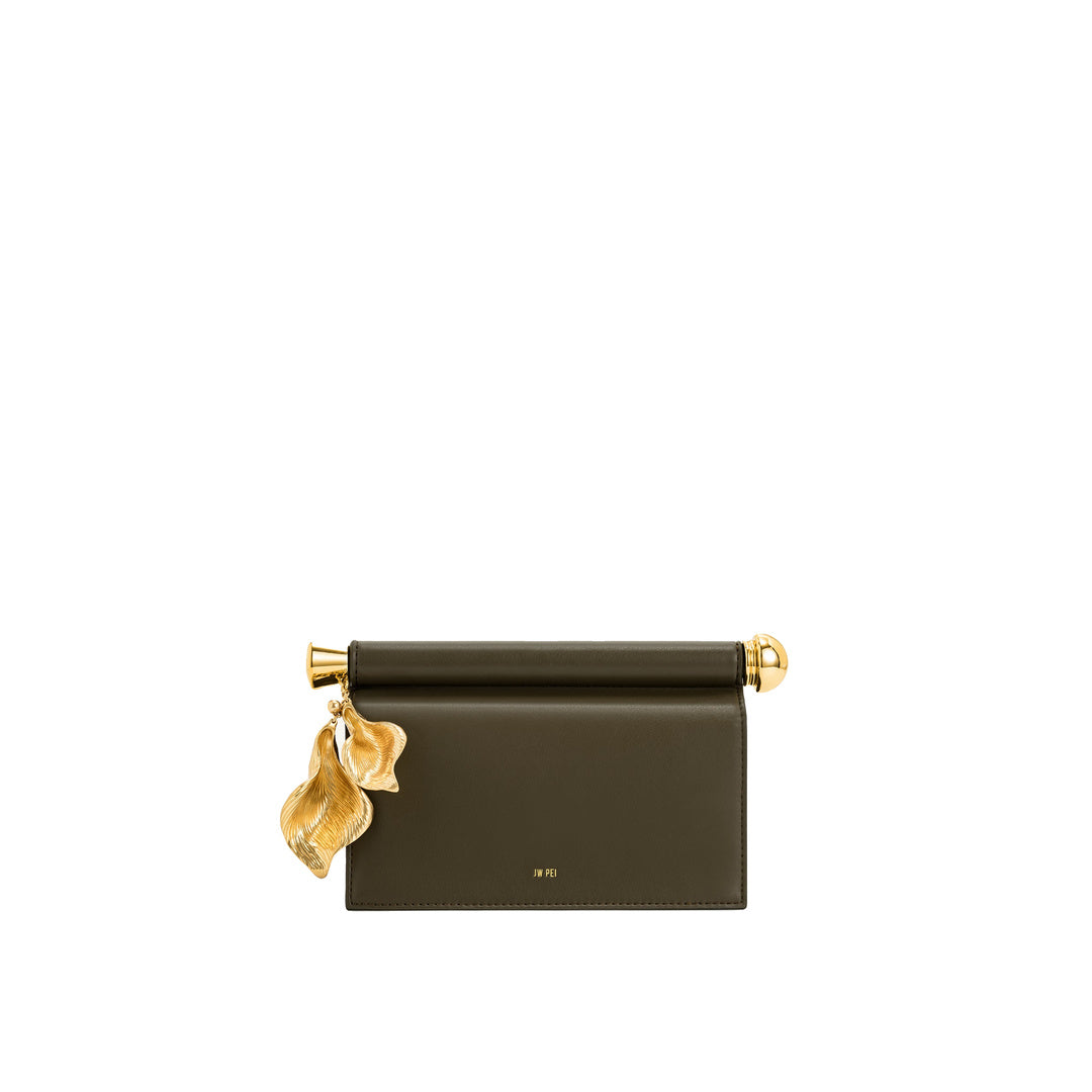 JW PEI Holly Metal Pendant Embellished Clutch - Dark Olive