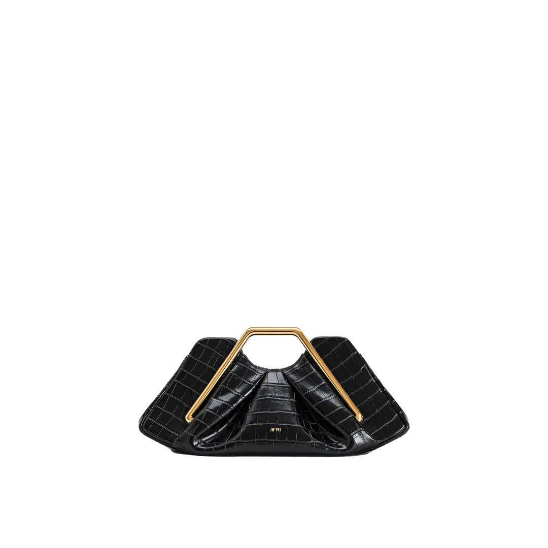 JW PEI Lila Faux Croc-Effect Metal Frame Clutch - Black