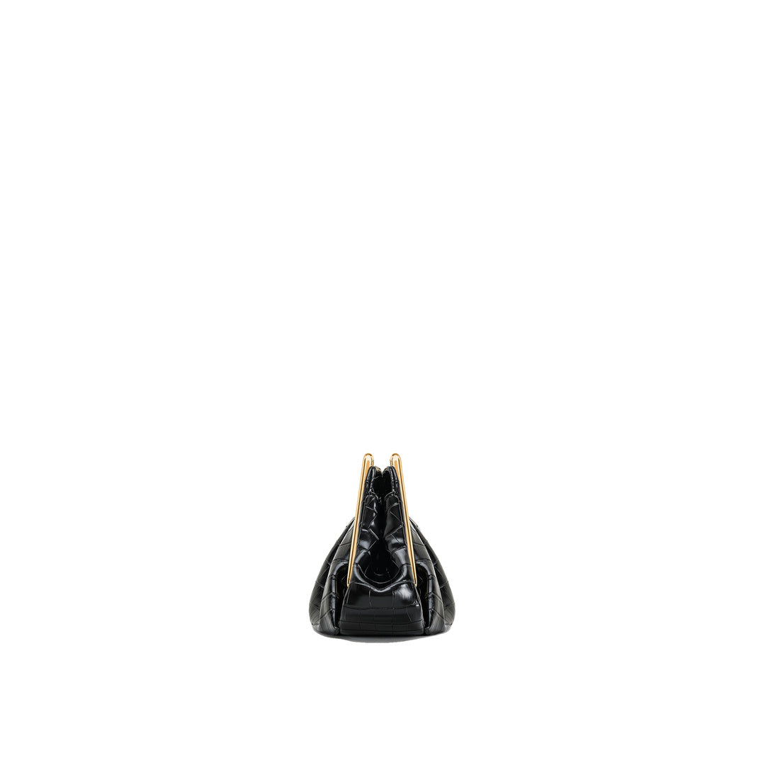 JW PEI Lila Faux Croc-Effect Metal Frame Clutch - Black