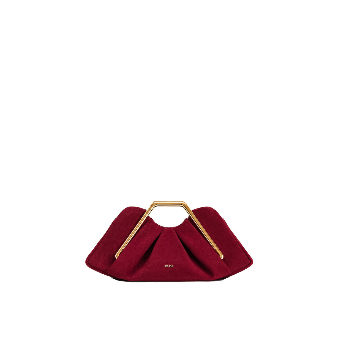 JW PEI Lila Faux Suede Metal Frame Clutch - Red