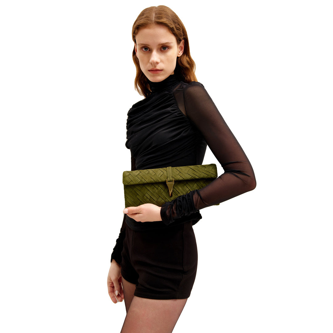 JW PEI Zaria Woven Clutch - Dark Olive