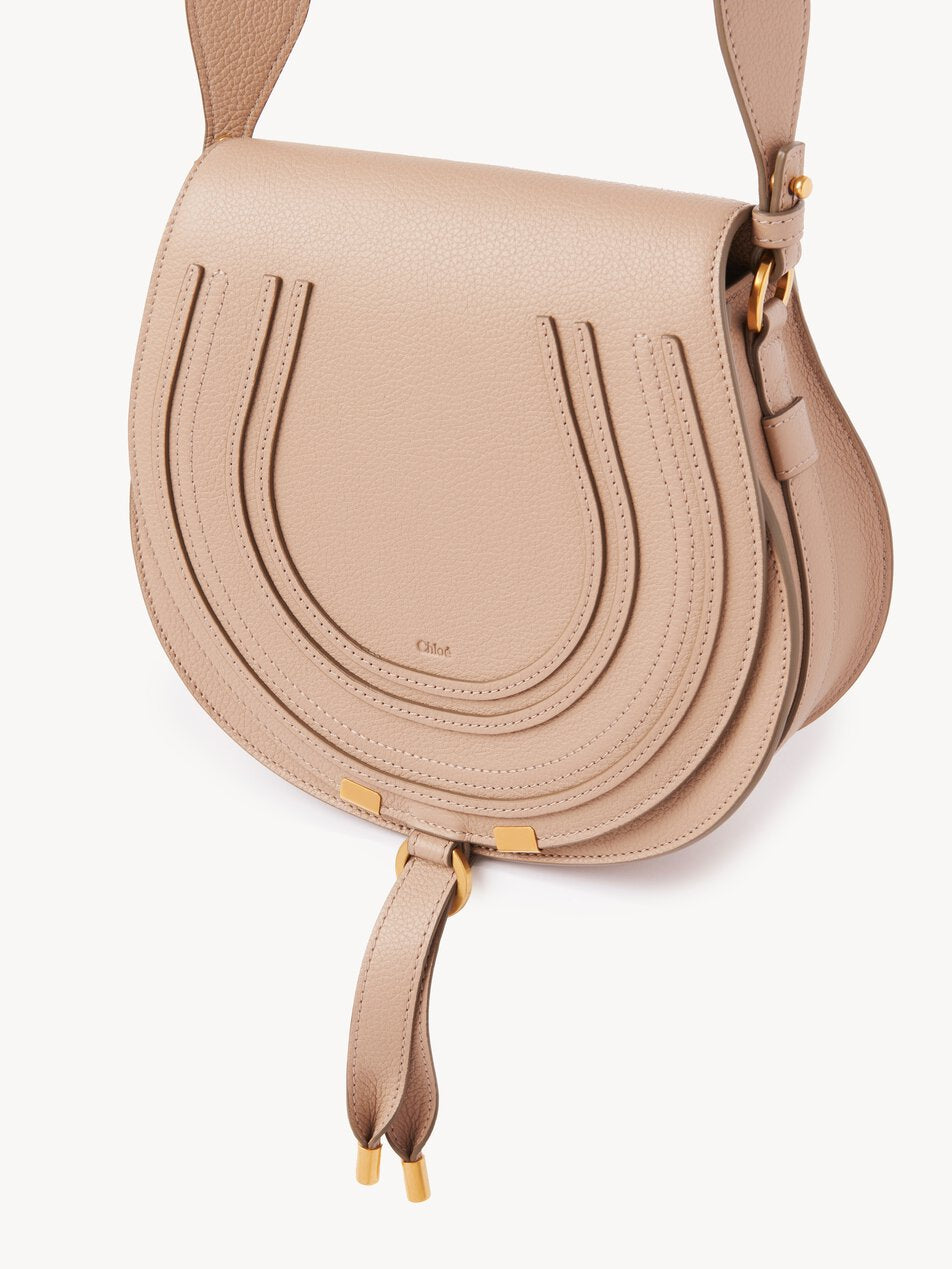 CHLOE Marcie saddle bag in grained leather Deep Beige