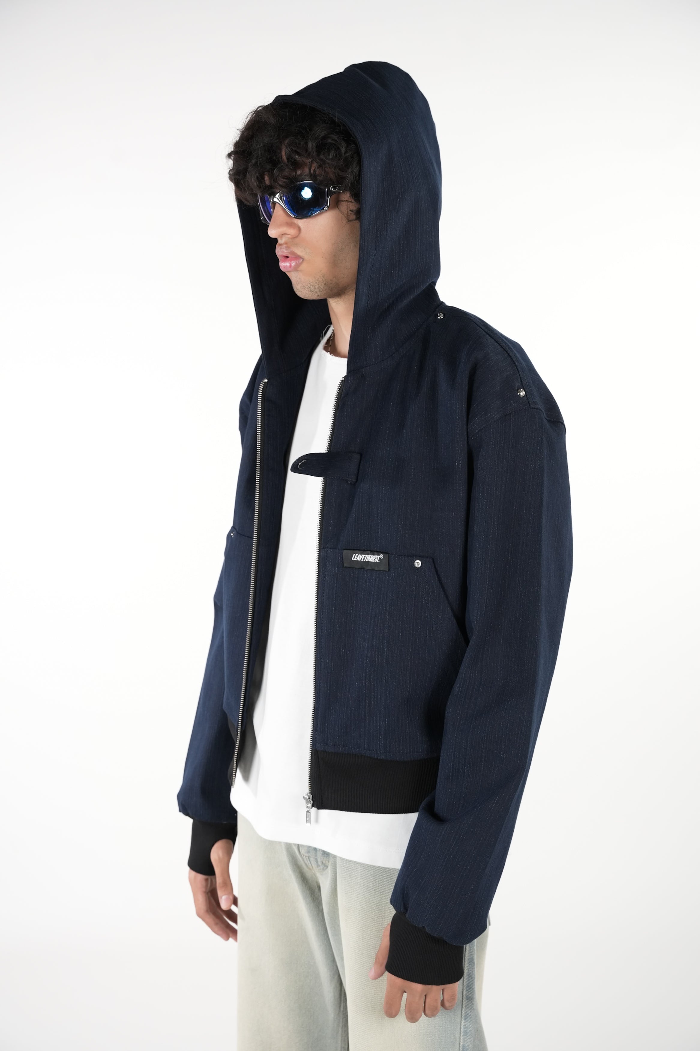 Black/Blue Slub Denim Hoodie RTW