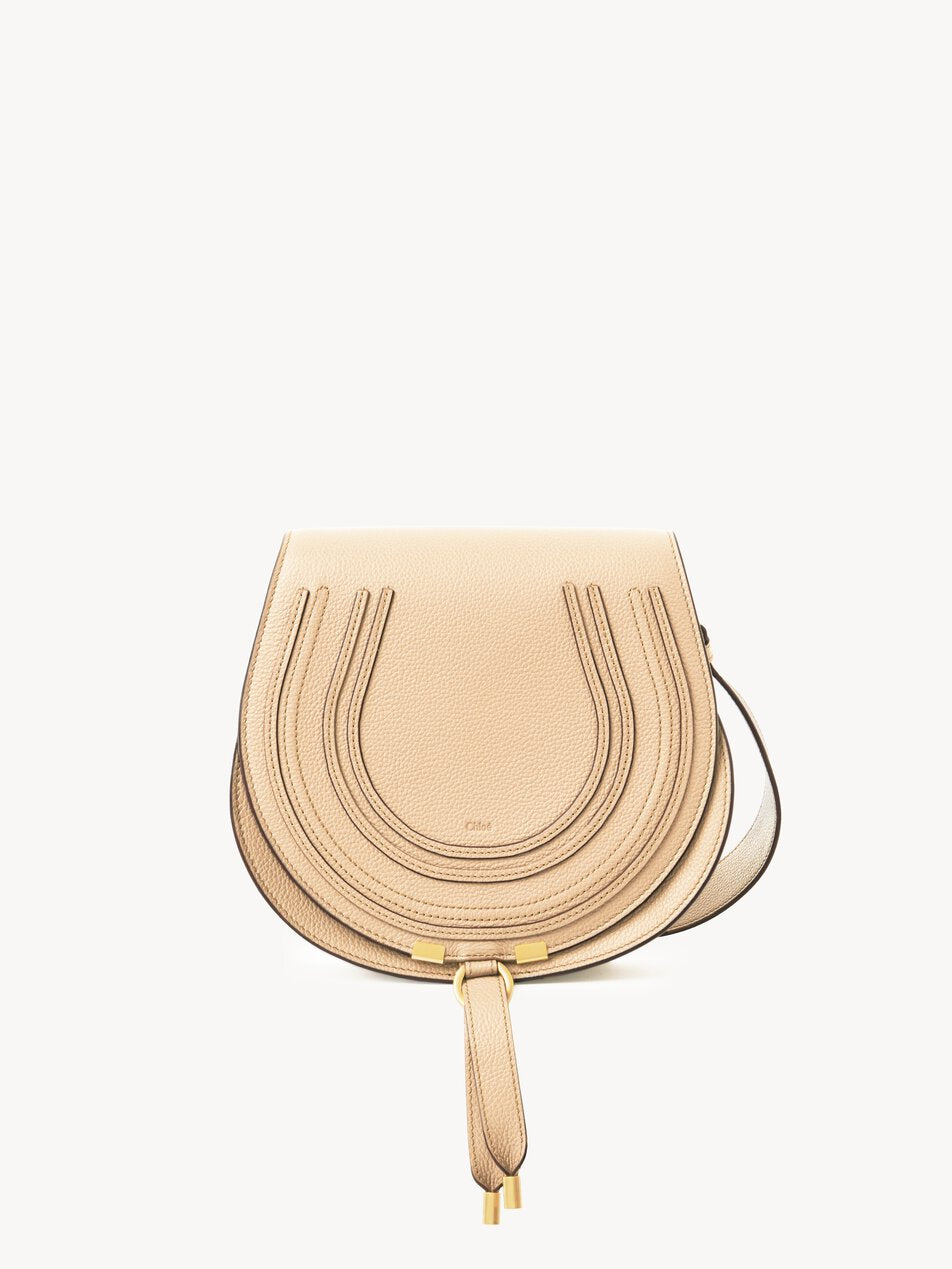 CHLOE Marcie saddle bag in grained leather Petal Beige