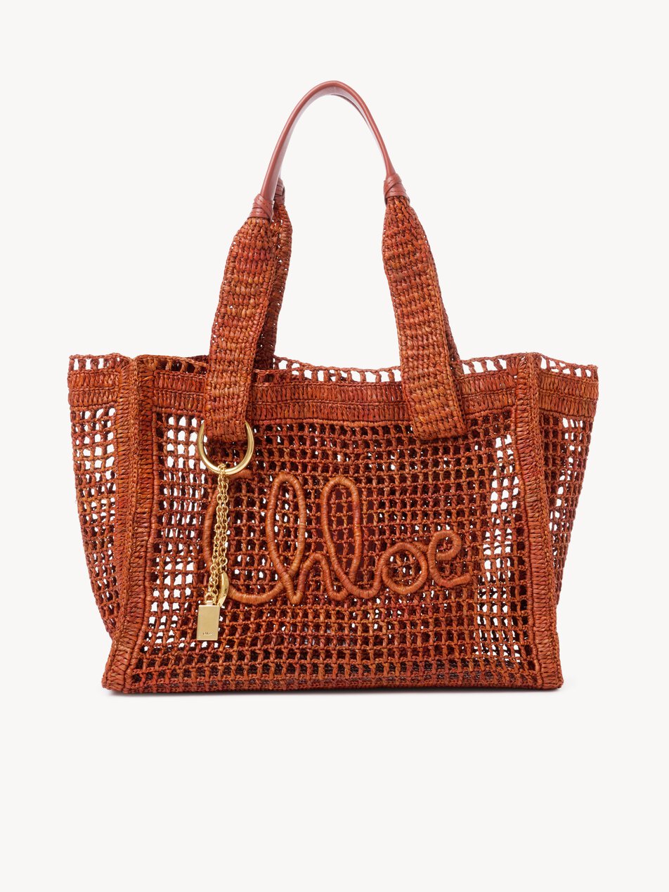 CHLOE Summer Banana east-west tote bag in raffia Clay Brown