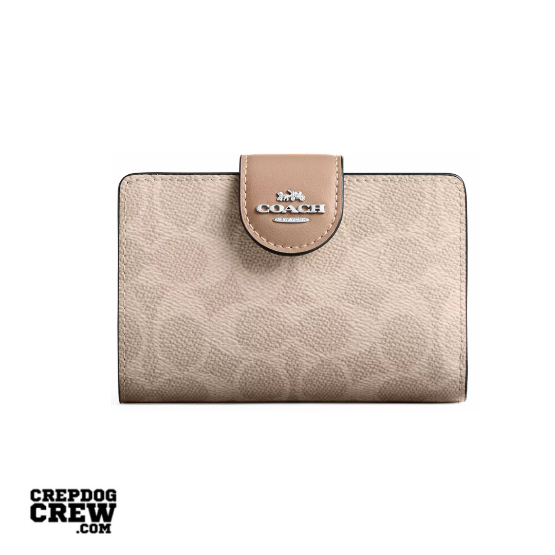 Coach Medium Corner Zip Wallet In Signature Canvas Silver