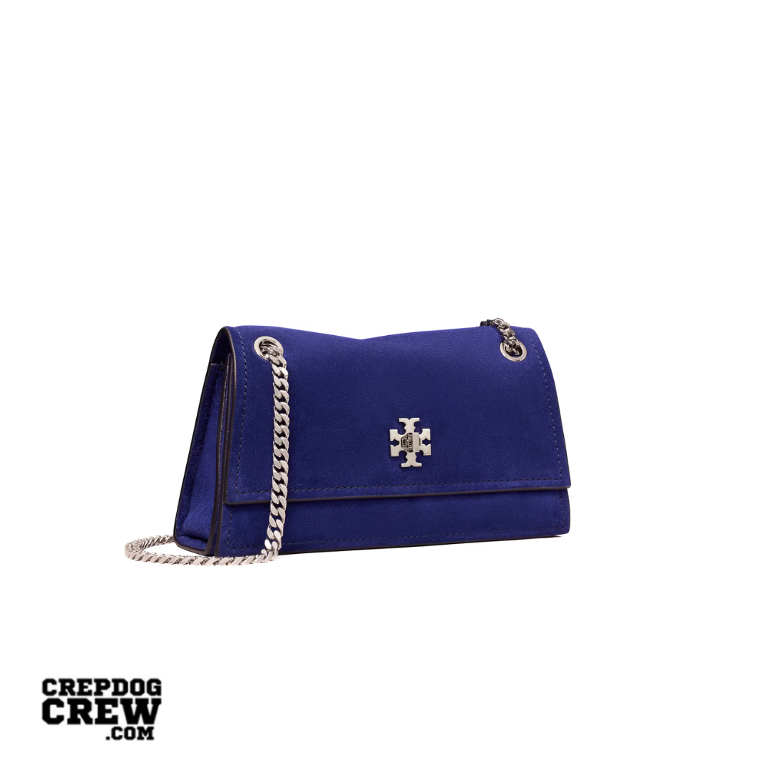TORY BURCH MINI KIRA TURNLOCK SUEDE SHOULDER BAG ballpoint blue