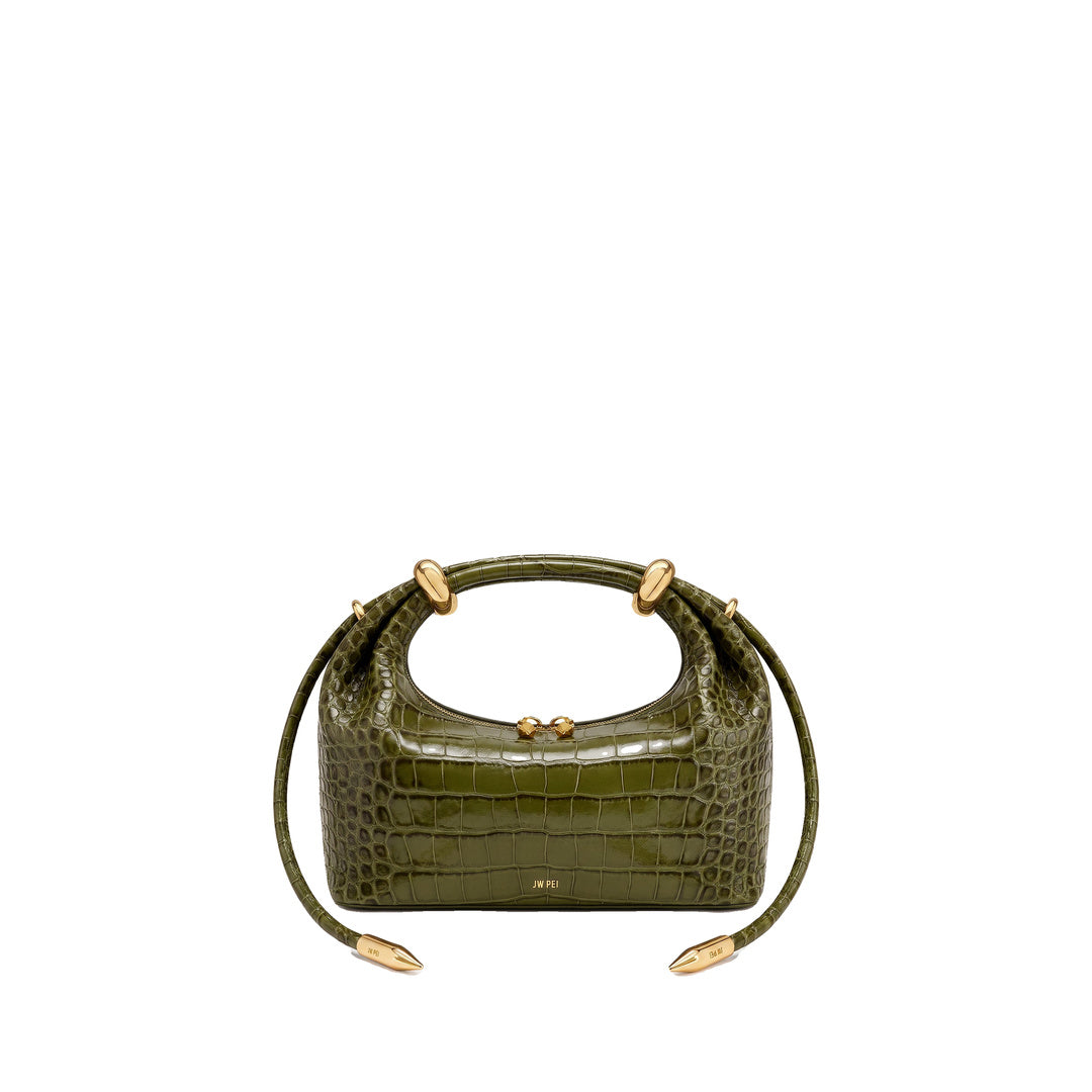 JW PEI Ellie Metal Ring Embellished Top Handle Bag - Olive Green Croc