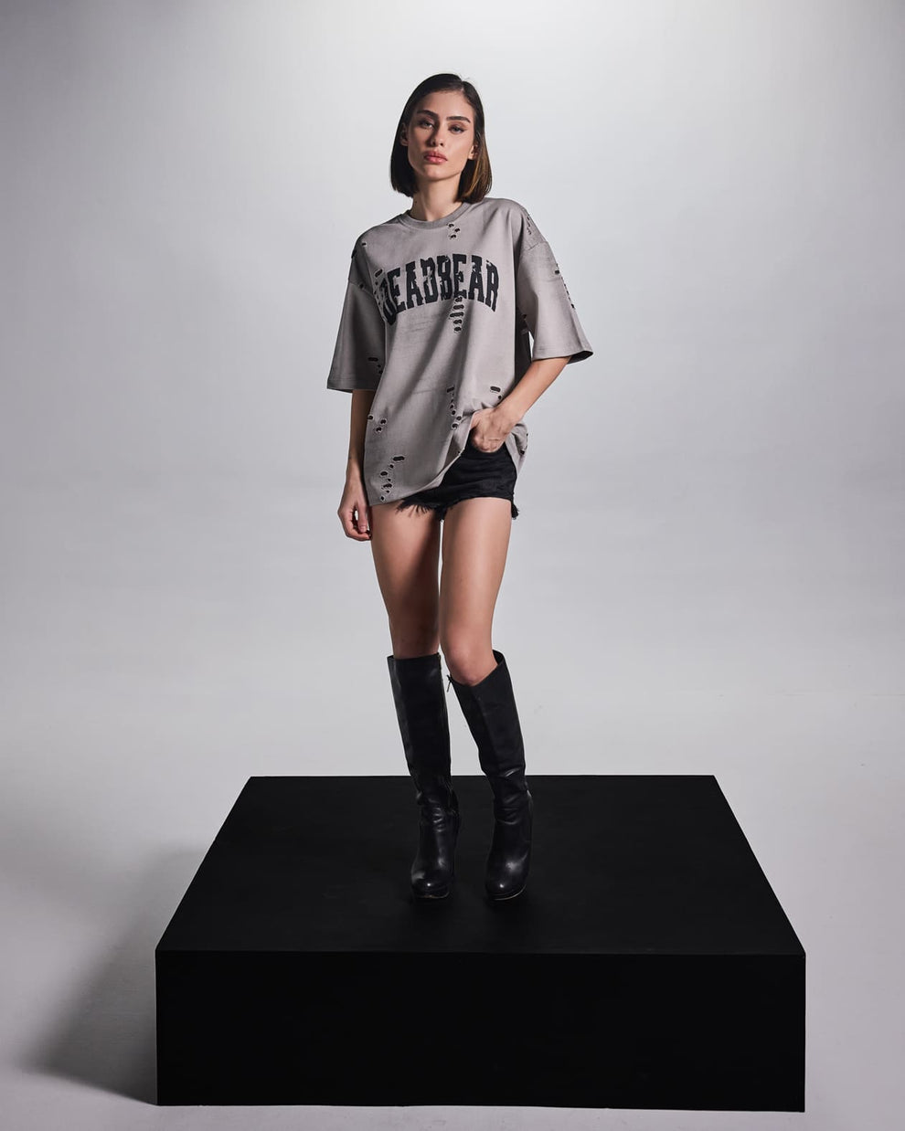 Distressed Washed Grey Tee