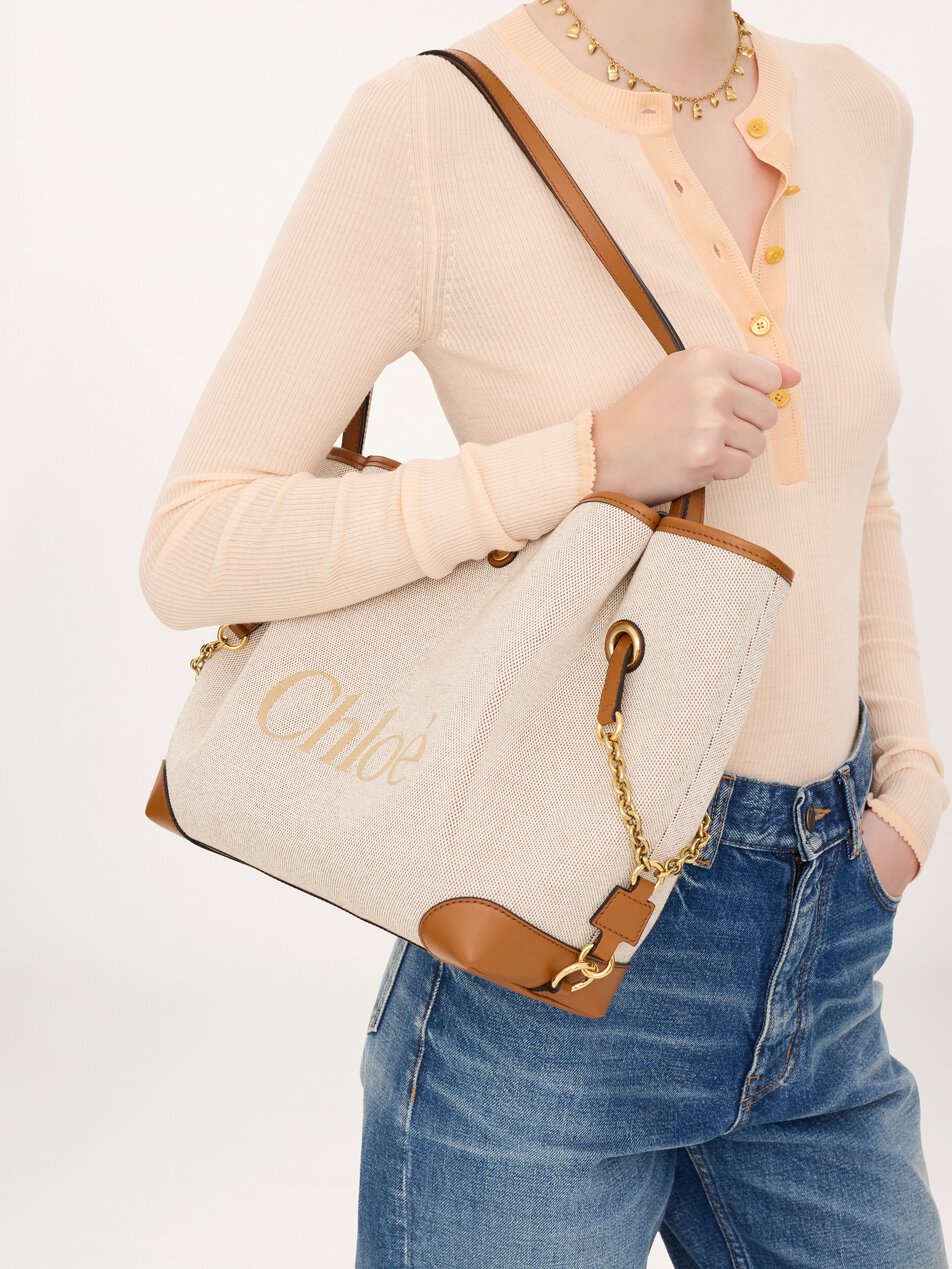 CHLOE Clover double carry bag in canvas Clay Brown