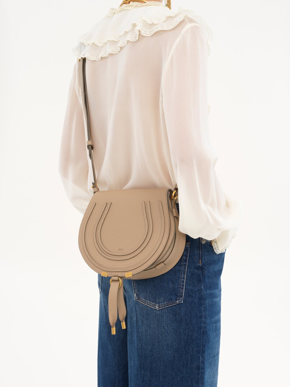CHLOE Marcie saddle bag in grained leather Boyish Brown