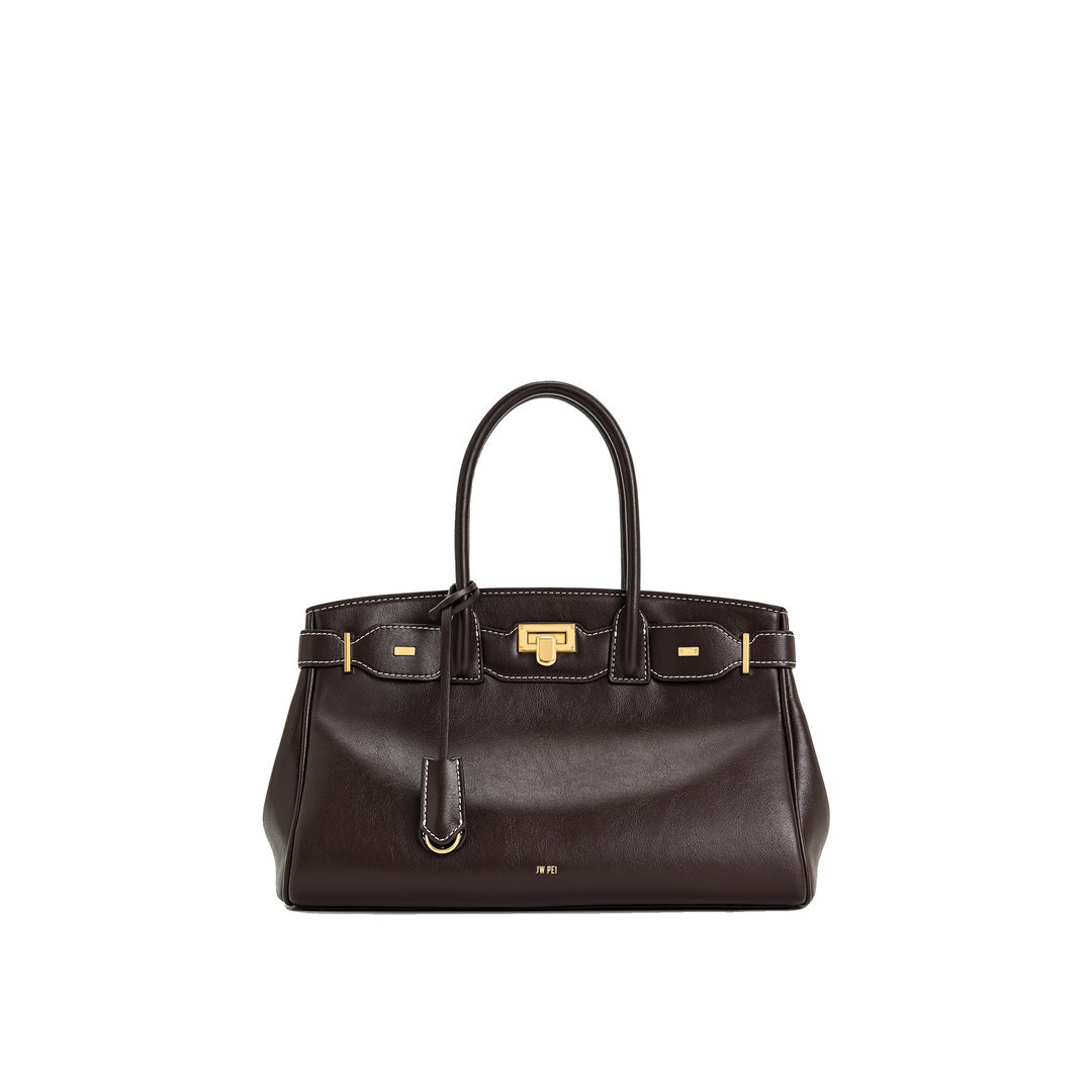 JW PEI Ziva Metal Lock Decoration Tote Bag - Dark Brown