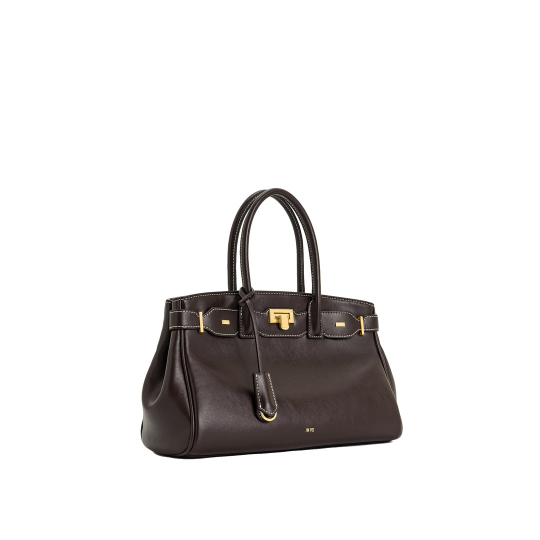 JW PEI Ziva Metal Lock Decoration Tote Bag - Dark Brown