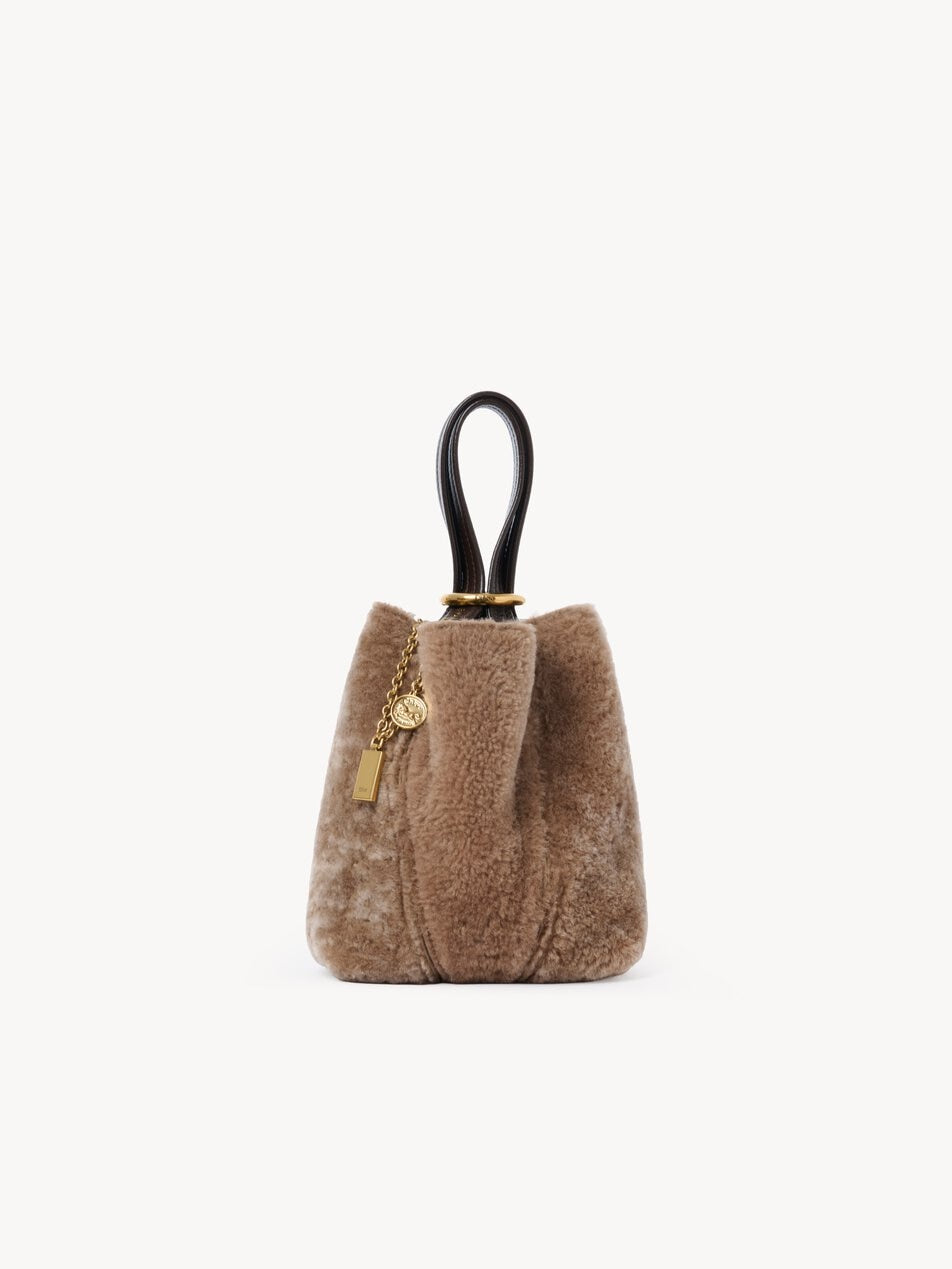 CHLOE Small Chloé Spin tote bag in shearling Floral Grey