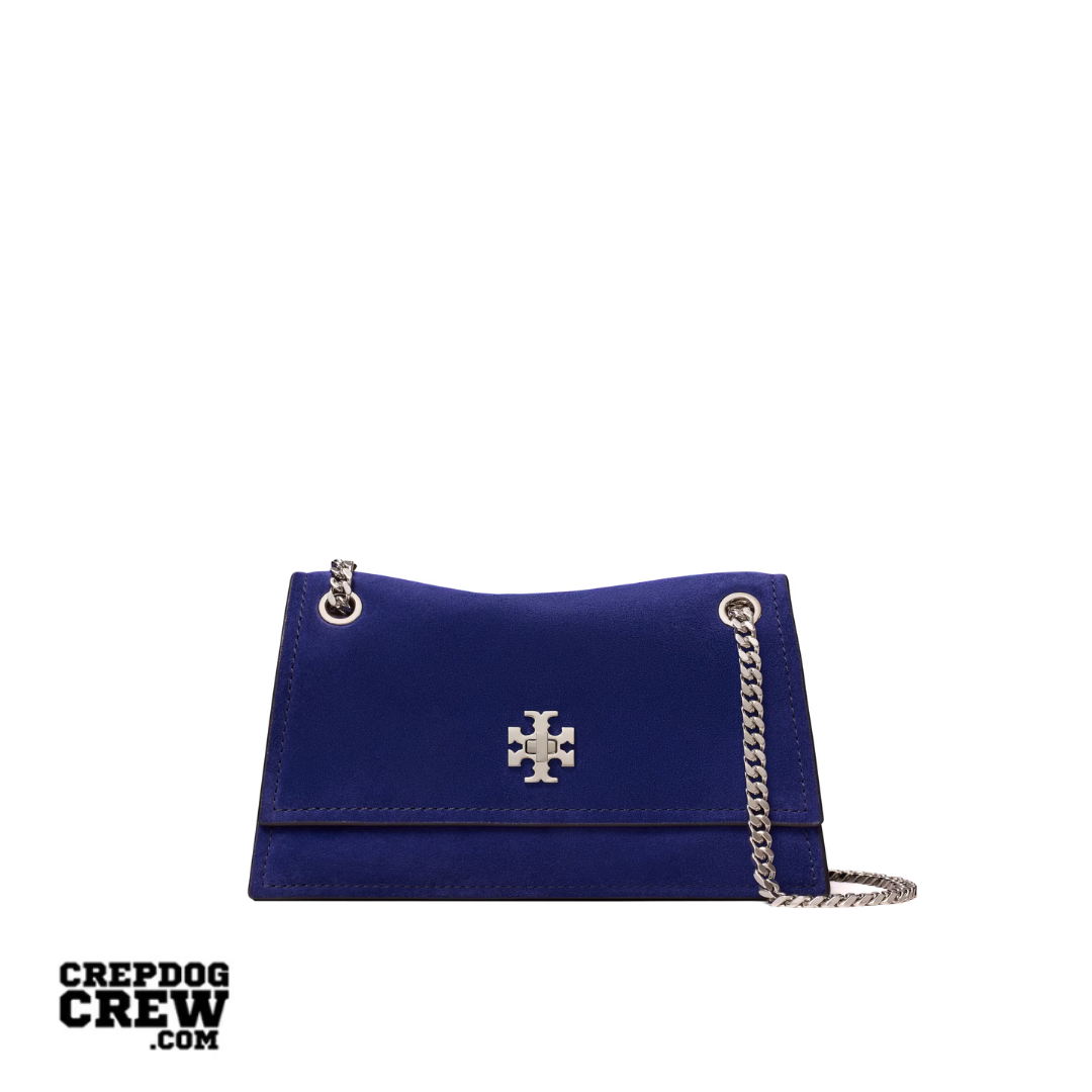 TORY BURCH MINI KIRA TURNLOCK SUEDE SHOULDER BAG ballpoint blue