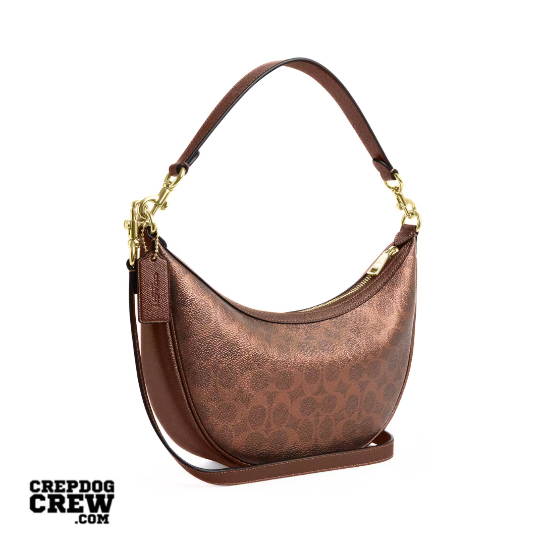 COACH Aria Shoulder Bag In Signature Canvas Gold Brown Copper