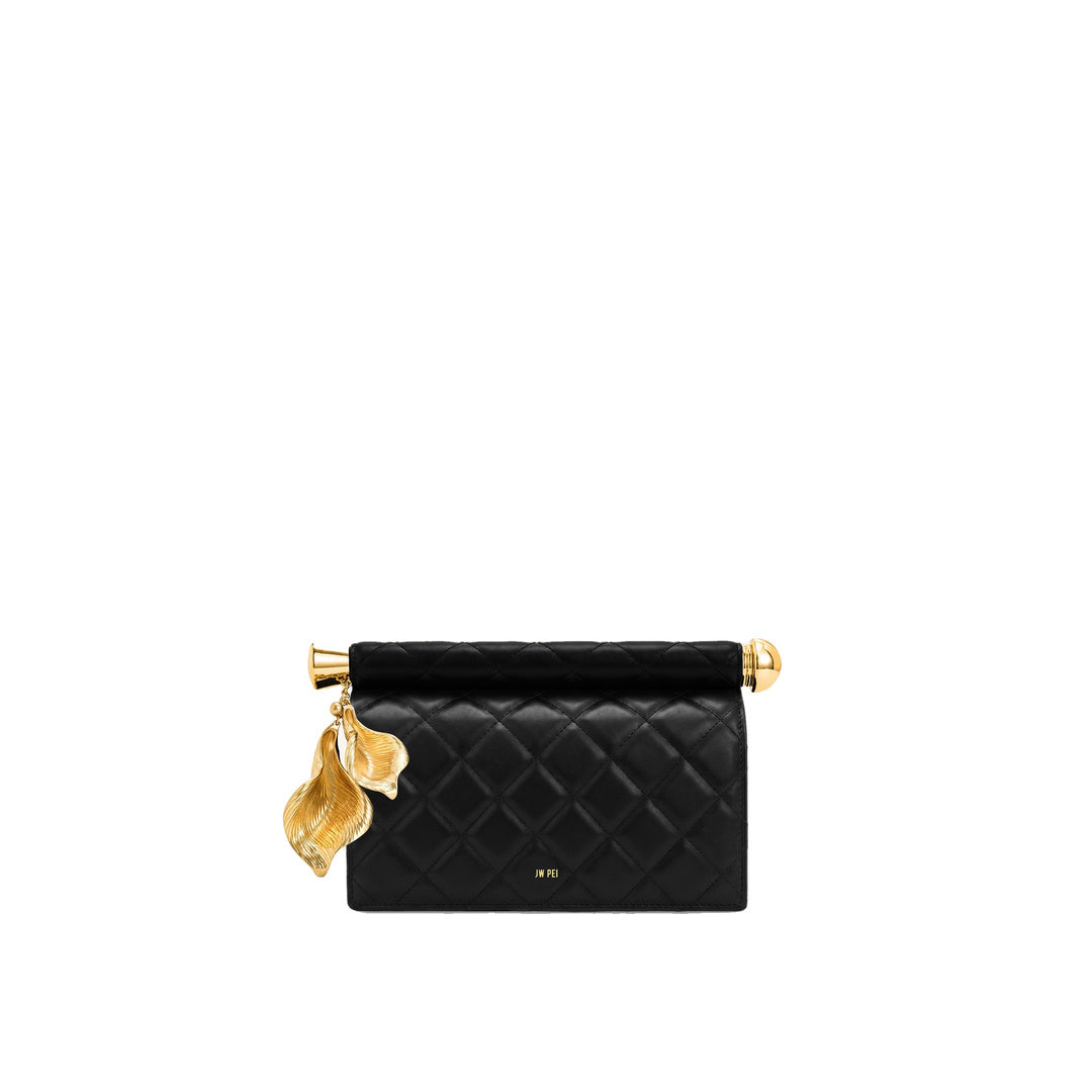 JW PEI Holly Quilting Metal Pendant Embellished Clutch - Dark Black