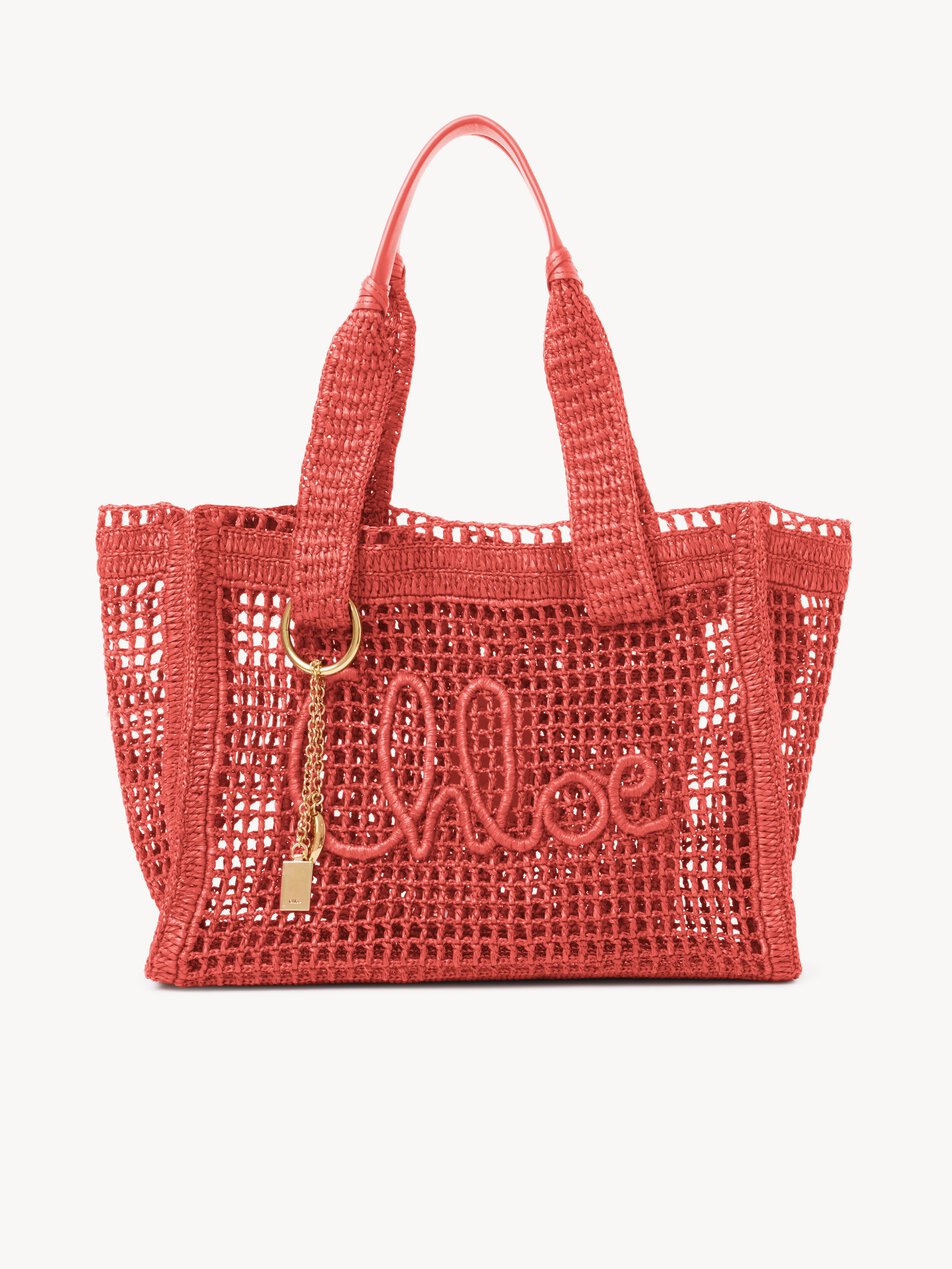 CHLOE Summer Banana east-west tote bag in raffia Camellia Coral