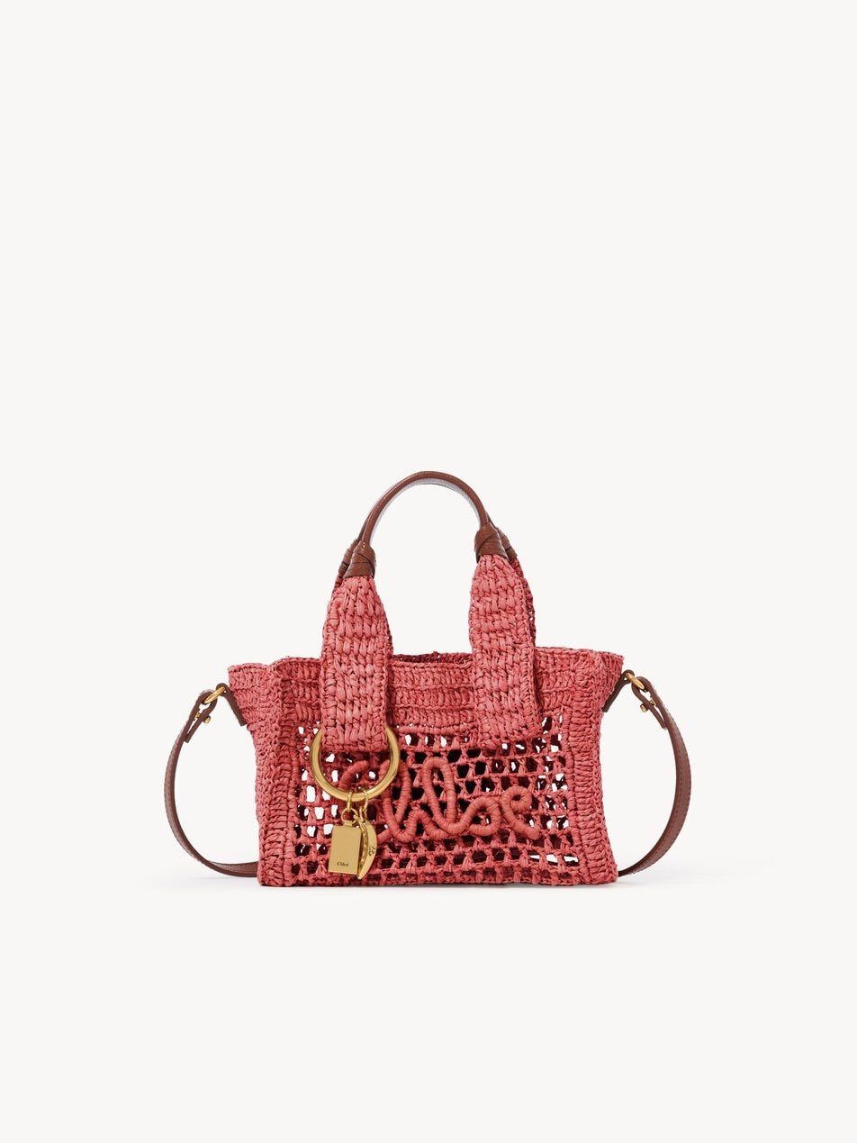 CHLOE Mini Summer Banana east-west tote bag in raffia Ginger Red
