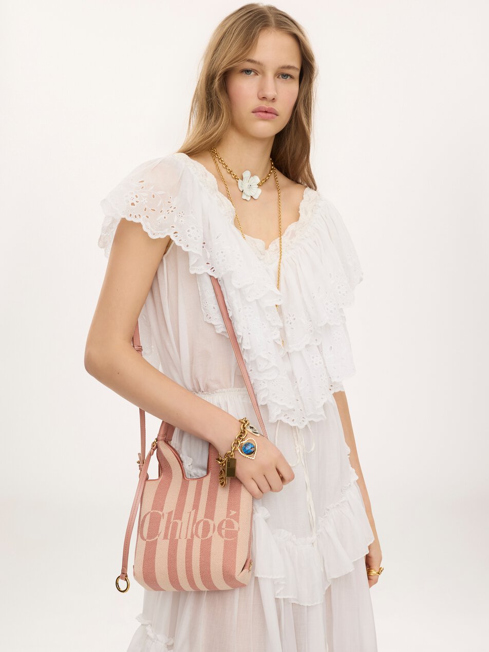 CHLOE Mini Chloé Stripy tote bag in jacquard Nougat