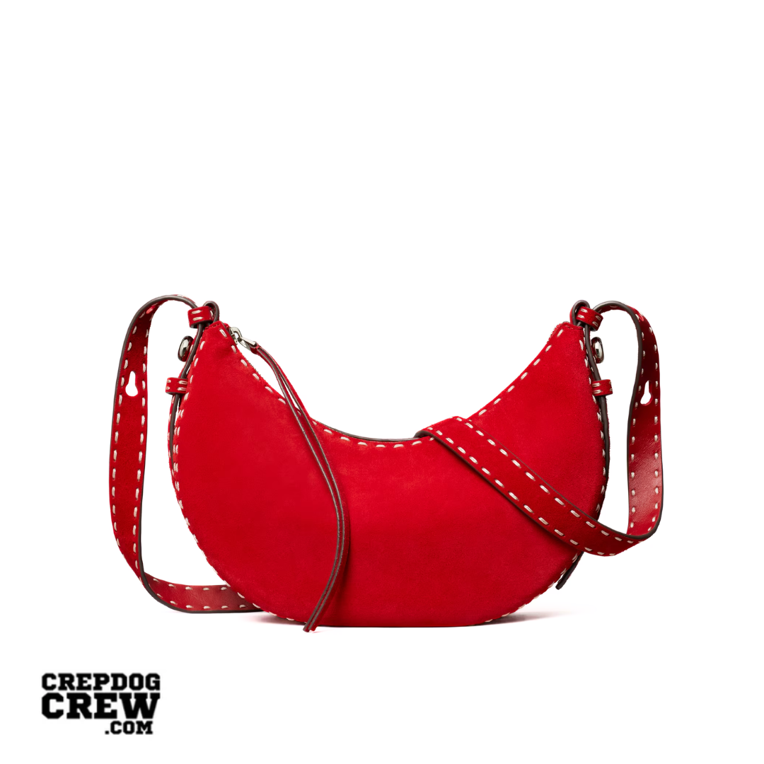 TORY BURCH ROMY SUEDE HALF MOON BAG toucan red