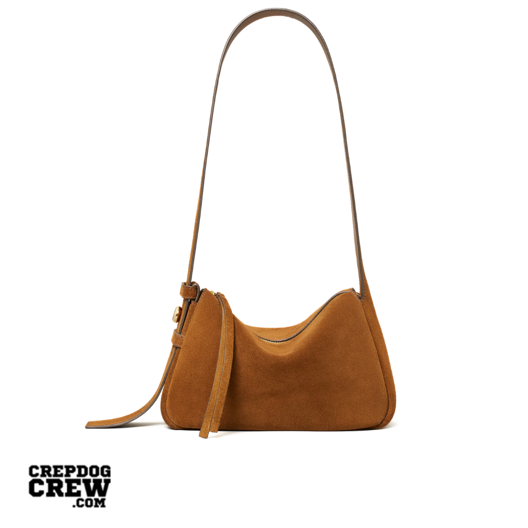 TORY BURCH SMALL ROMY SUEDE SHOULDER BAG cognac