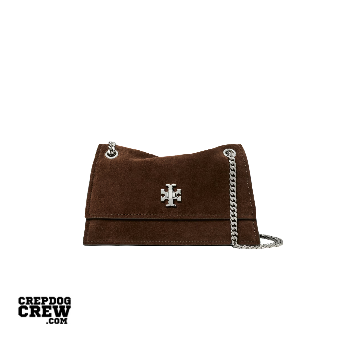 TORY BURCH MINI KIRA TURNLOCK SUEDE SHOULDER BAG dark cocoa