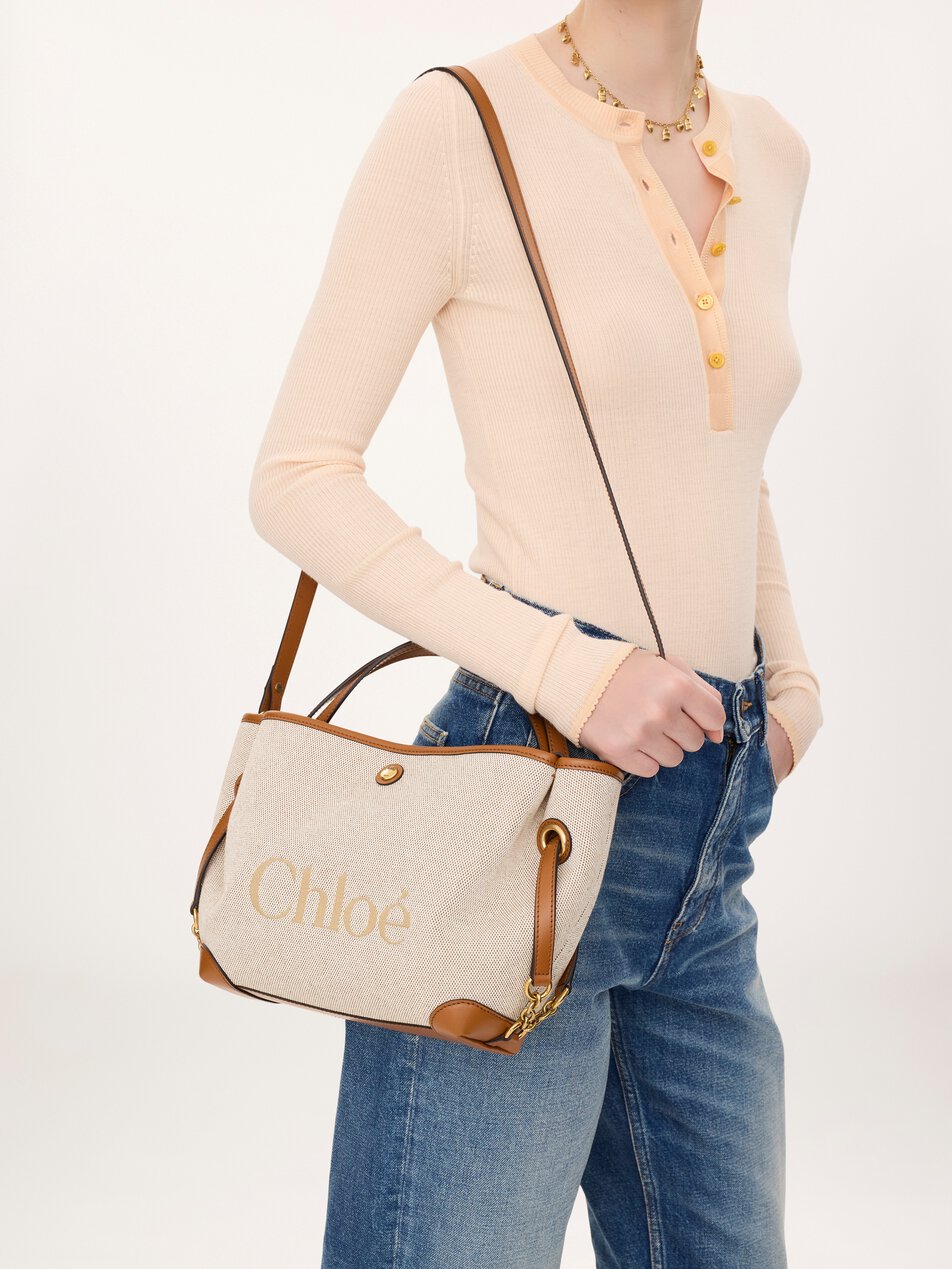 CHLOE Small Chloé Clover double carry bag in canvas Clay Brown